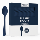 Heavy Duty Navy Plastic Spoons - 50 Pack